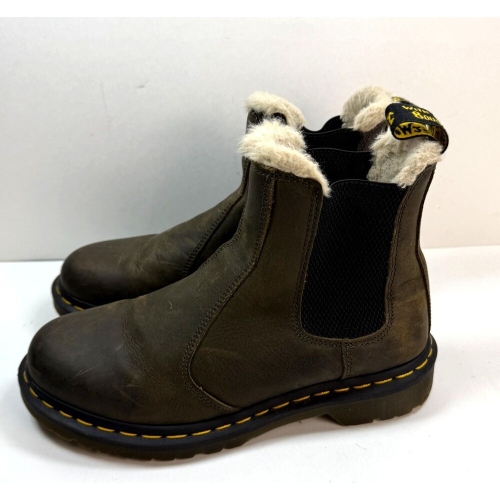 Dr Martens 2976 Leonore Fur Trim Brown Leather Bex Chunky Chelsea Boots Womens 9